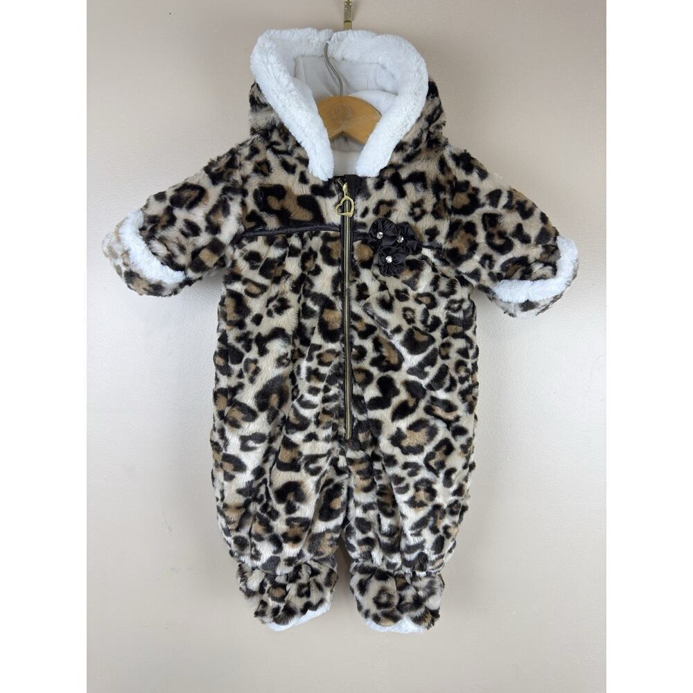 Pistachio Girls’ Leopard Print Faux Fur Snow Suit 3–6 Months Winter Baby